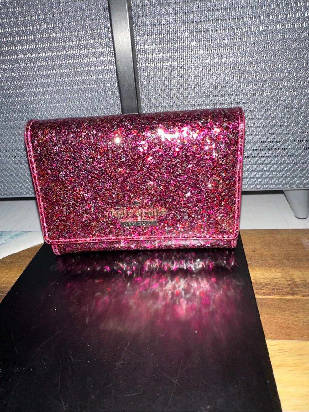 kate spade Hot Pink Glitter Storybook Compact Wallet